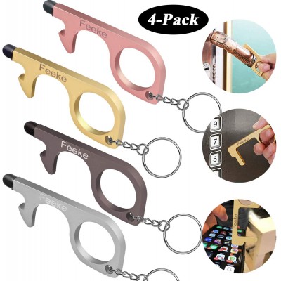 Touchless Hand Free  Tool Brass Keyring Hygiene Contactless Portable Non Touch Door Handle Opener With Hand Keychain