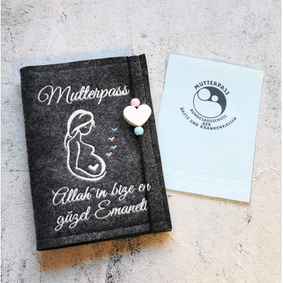 odm embroidered logo turkish text austria german baby pregnancy u-heft organizer mutterpass felt mother passport cover