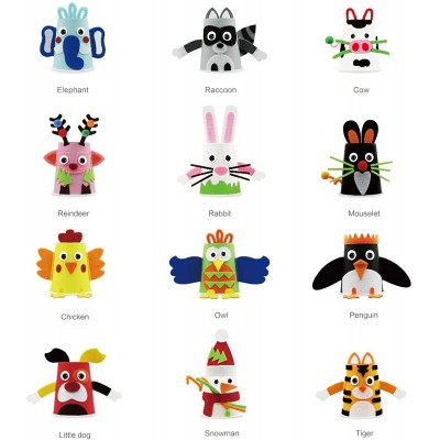 crafts supplies beginner kids DIY self-adhesive felt sheets assorted cute funny lively shapes decorative paper cups