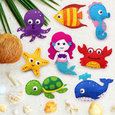 Amazon oem children educational toys girls ocean sea animals felt diy mermaid fairy kids sewing kit craft