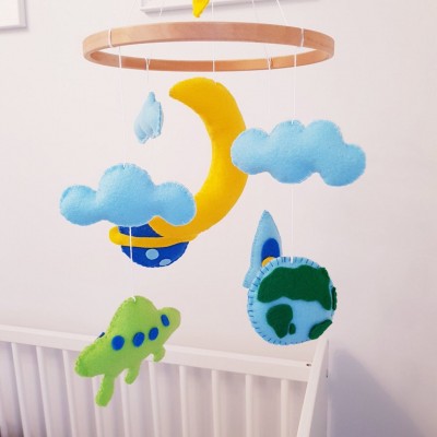 scandi bedroom baby shower gift boy space nursery outer space moon clouds wooden hoop felt baby crib mobiles