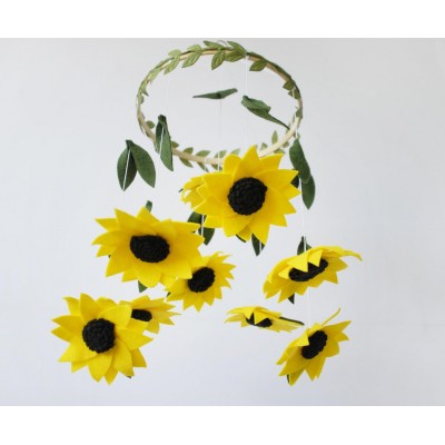 nordic girl nursery bebe anemone floral sunflower mobile decor wall hanging felt flower baby cot mobile