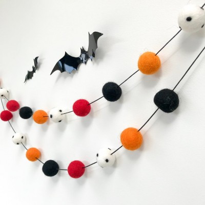 halloween party decoration kids baby black orange nordic nursery decor hanging diy craft dream catcher wool felt ball garland