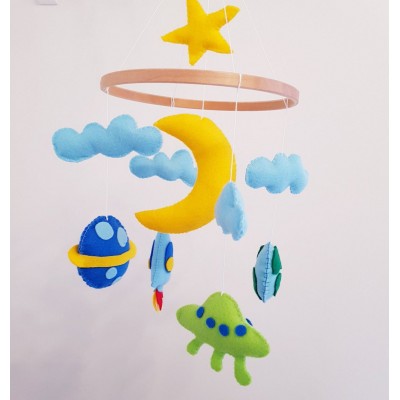 nursery bed handmade custom modern rotation planet space hanging wood hanger frame toys felt baby mobile