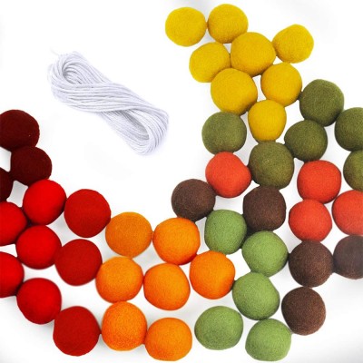 new birthday party supplies fall strand orange yellow brown olive wool felt ball garland for Thanksgiving baby room nursery