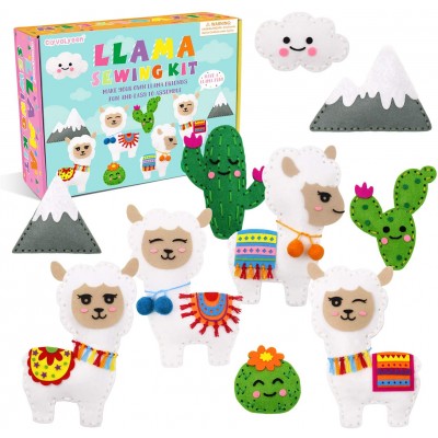 beginners educational gift easy fun llama cactus my first diy sewing kit doll, kids arts and crafts set for boys and girls