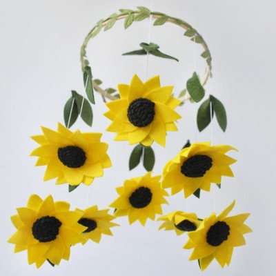 etsy baby shower decorations girl natural yellow mustard sunflower floral felt flower baby nursery mobile