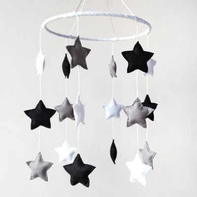 etsy bed toys girl diy modern contemporary nursery decoration space black and white felt stars baby crib mobiles