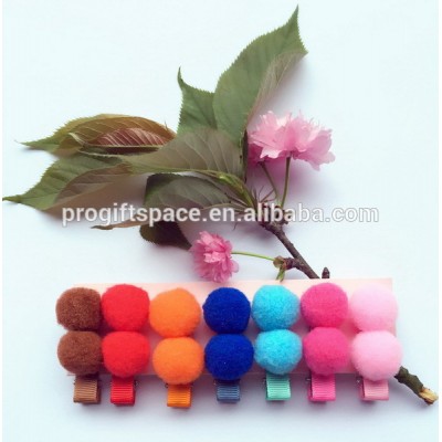 New products colorful no slip new design fabric barrette wool felt clip hair with two pompon for kids gifts hair accessories