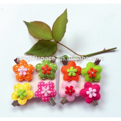 Best selling products cute colorful spring flower pattern polyester barrette wool felt snap clip on hair for baby girls gifts