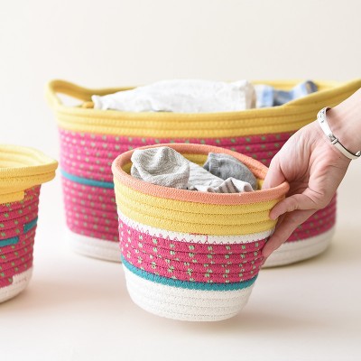 Small household colorful baby nursery hamper clothing bath toy storage organizer, cotton rope woven storage basket