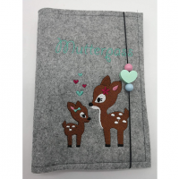 handmade zwillinge baby deer ultrasound image felt mother organizer mutterpass cover fit the German mother passport