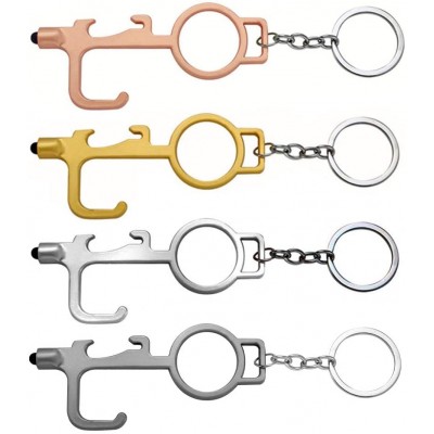 Surfaces keyring touch free hand safety copper key chain door openers for handle button touchscreen with stylus tips